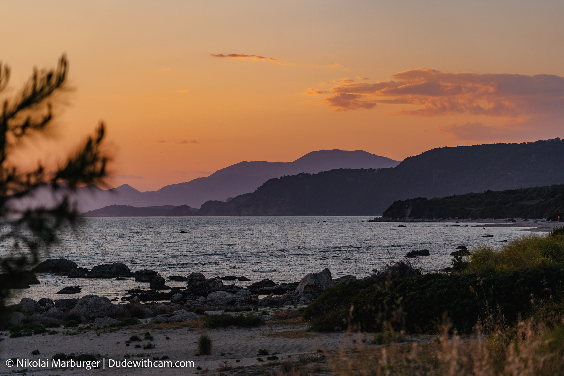 Sunset Views on the Vrachos Beach, Greece.