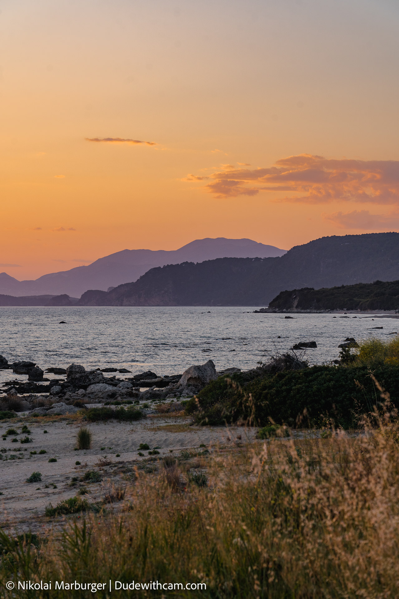 Sunset Views on the Vrachos Beach, Greece.